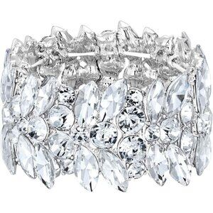 EVER FAITH Womens Stretch Bracelet Marquise Crystal Art Deco Hand Chain  Jewelry